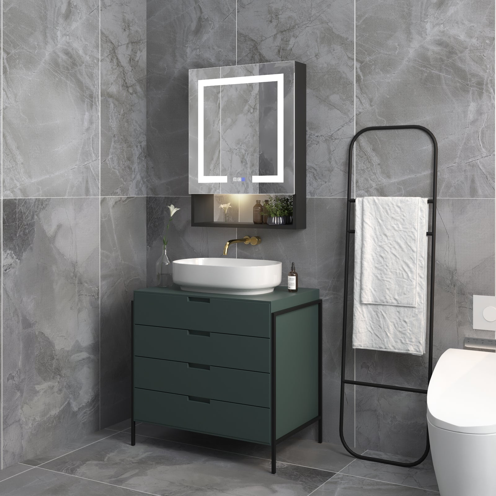 ExBrite Lighted Black Medicine 24 x 32 Inch Bathroom Medicine