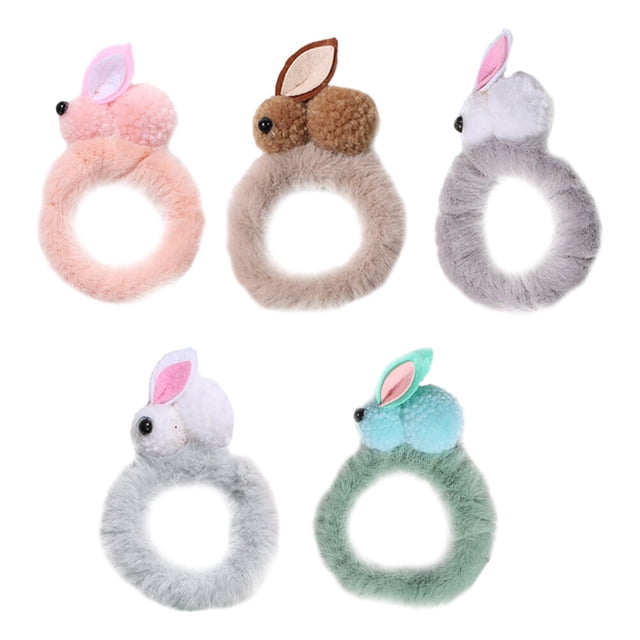 KAKOWELY 5Pcs Easter Rabbit Hair Ring Plush Hair Bands Hair Rope Ponytail Holders,4.33"X2.36"X0.79"