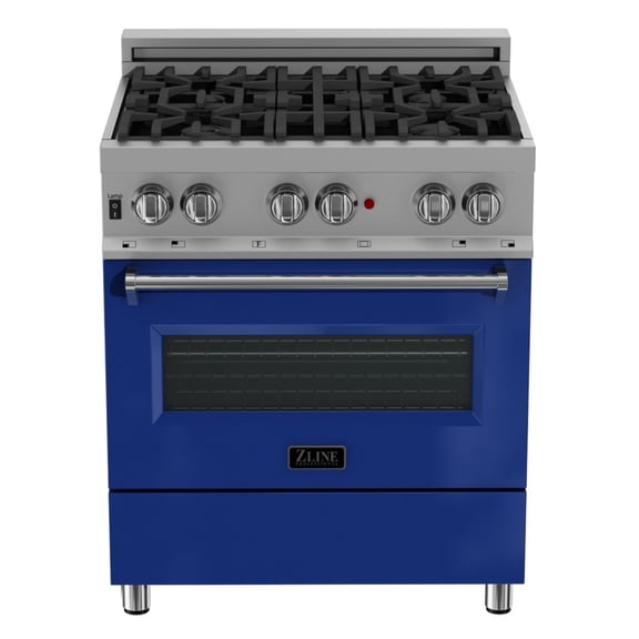 ZLINE 30 in. Professional Dual Fuel Range in DuraSnow Stainless Steel with Blue Gloss Door (RAS-BG-30)