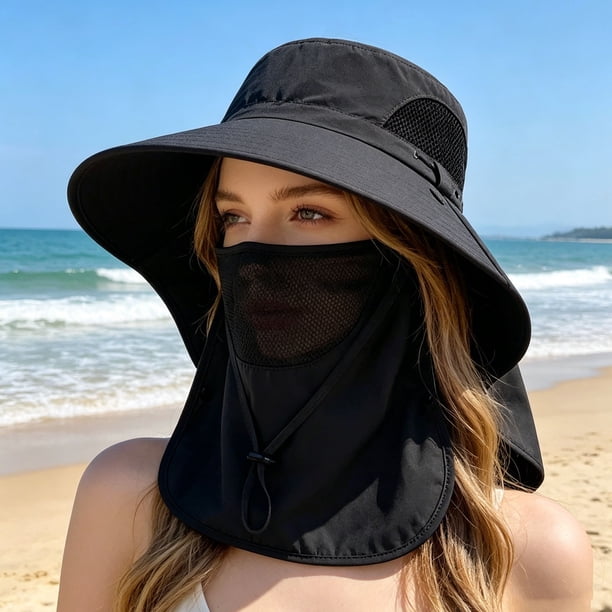 Men's Full Protection Sun Hat With Removable Face Neck Flap Wide Boonie Hat Breathable Mesh Cap For Hiking Fishing Camping Gardeni