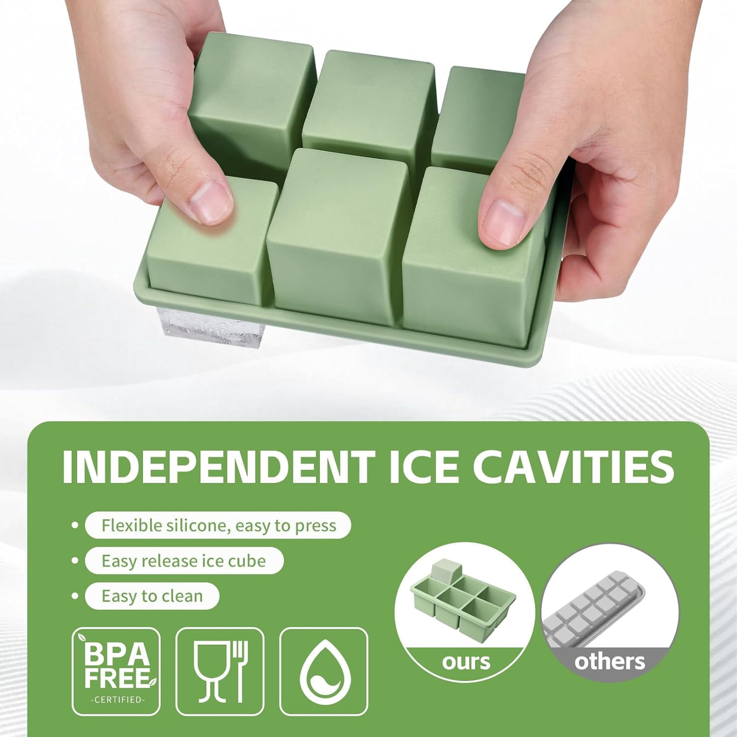 Large Ice Cube Trays 2 Inch for Whiskey & Cocktails - Big Square Silicone Ice Mold with Leakproof Lid, 3 Pack Easy Release & Sturdy Steel Frame for Slow Melting Whisky Cubes - (DBG-6-HLL)