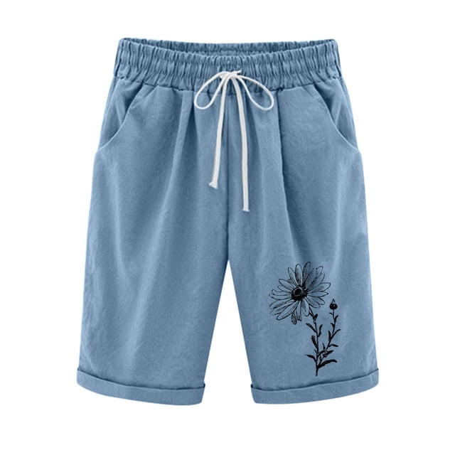 Pantalones Cortos Casuales Impresos de la Cintura Elástica con Bolsillos, Pantalones Casuales para Todo el Uso Diario de la Temporada