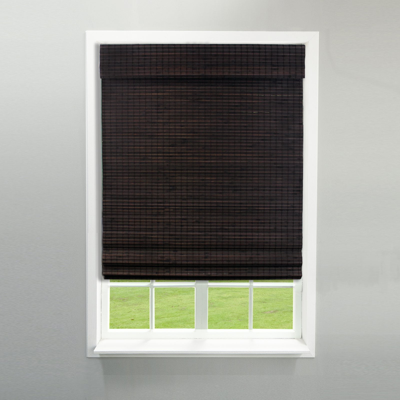 Radiance Cordless Bamboo Roman Shades, Flatweave Cordless Blinds, Espresso, 29" W x 64" L