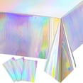 thumbnail image 3 of Nappe d'Anniversaire Brillante Jetable Lasers Rectangulaire Nappe Design en Feuille Colorée Couverture de Table Fournitures de Fête Nappe Jetable, 3 of 8
