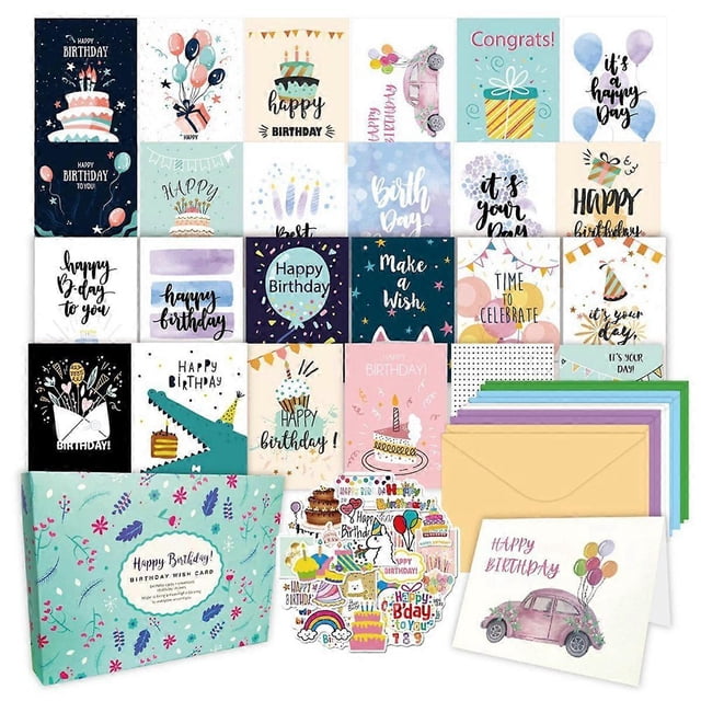 50Pcs Uniqe Birthday Cards with Envelopes and Stickers,Greeting Cards Birthday Cards Pack, Birthday Card Pack for Kids
