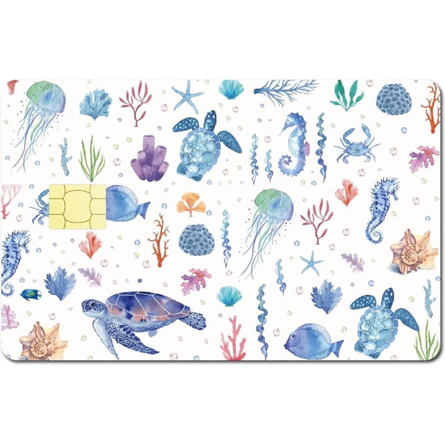 Pegatinas para tarjetas de crédito, débito, diseño de animales del océano, con diseño de tortuga, para personalizar tarjetas bancarias, impermeables, extraíbles, sin burbujas, delgadas, para tarjetas
