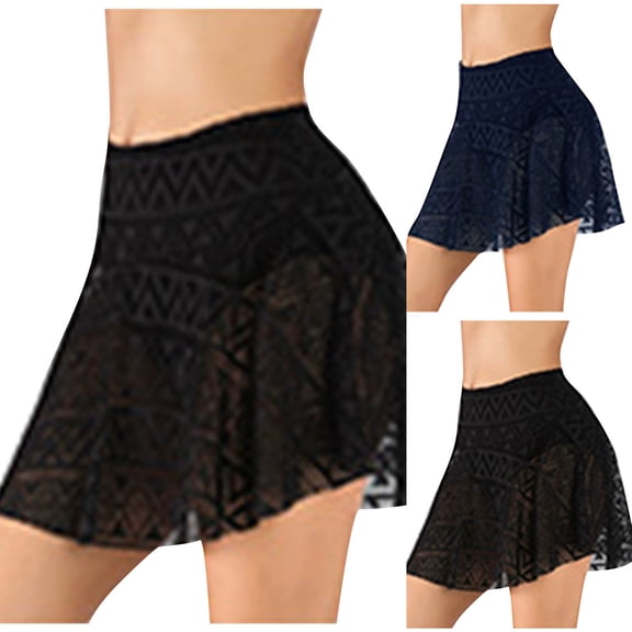 ZQUUVOU Beach Skort for Women High Waist Mesh Swimsuit Bottom with Shorts Solid Color Swimming Sun Protection Navy