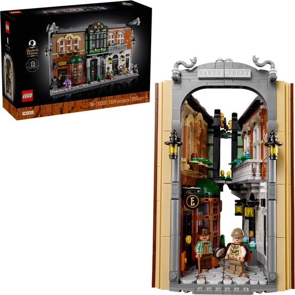 LEGO Icons Sherlock Holmes Book Nook 10351 Building Set – Victorian London Bookshelf Display with Minifigures, Collectible Literary Decor Model for Adults