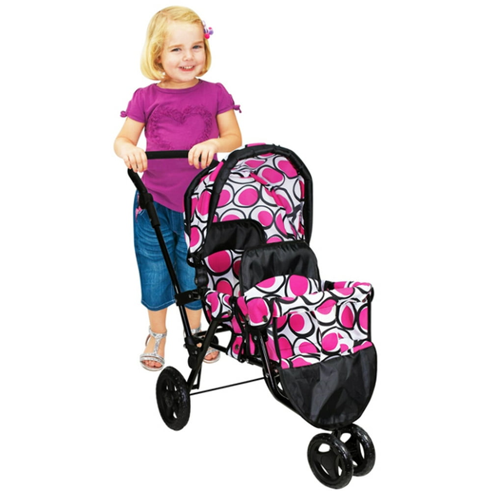 Lissi Twin Doll Jogging Stroller Pink Dots
