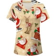thumbnail image 1 of Pompotops Blouse de Travail pour Femmes de Noël à Manches Courtes, Col en V, Imprimée, Chandail T-Shirt Haut, 1 of 4