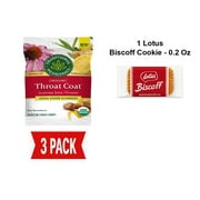 Traditional Medicinals Lozenges, Organic Throat Coat Lemon Ginger Echinacea, Sore Throat Support, 16 Individually Wrapped Lozenges - Pack Of 3 & Lotus Biscoff Cookie - 0.2 Oz - 1 ct
