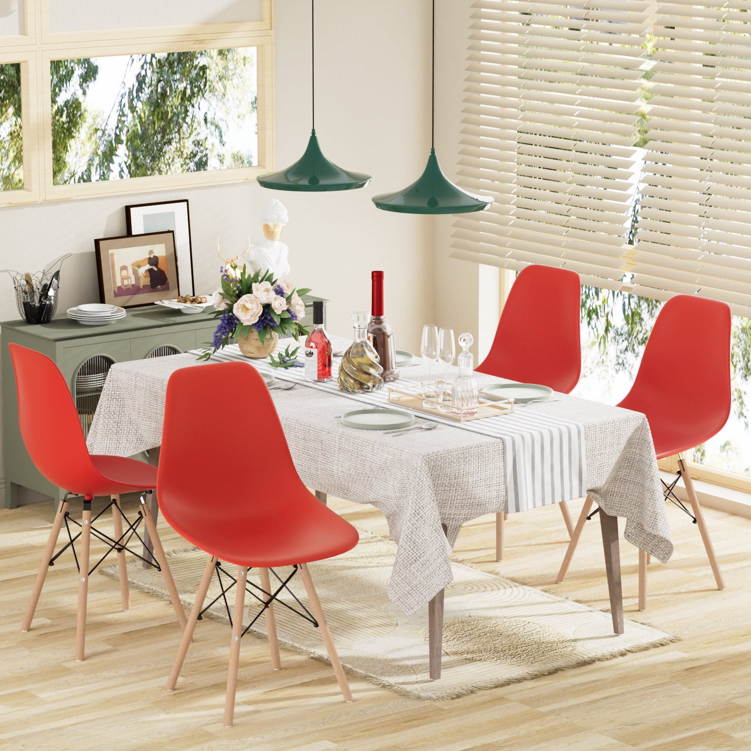 Furmax Modern Dining Chair Set of 4 Mid Century DSW Shell Chair for Kitchen, Dining, Bedroom, Living Room, Red
