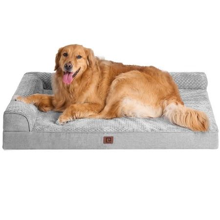 EHEYCIGA Memory Foam Orthopedic XL Dog Bed, Washable Dog Bed with Waterproof Lining Removable Cover, Extra Large Dog Bed Sofa with Nonskid Bottom XLarge Pet Couch Bed, 44x32 Inches, Grey S301