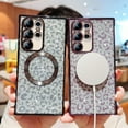 thumbnail image 2 of for Samsung Galaxy S23 Ultra Case Compatible with MagSafe Cute Leopard Glitter Magnetic Phone Case Luxury Plating Clear Camera Cover Shockproof Soft Bumper S23 Ultra Women Case (Deep Purple), 2 of 11