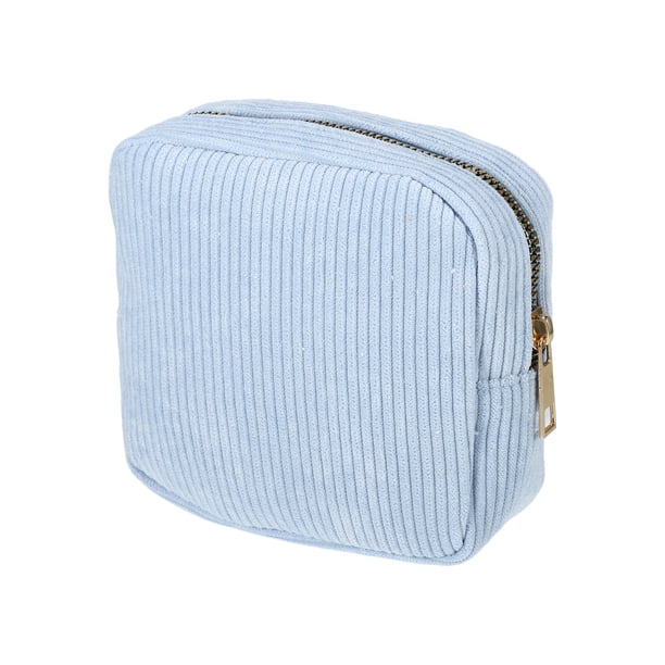 Bolsas de cosméticos portátiles de color sólido para mujeres Unique Bargains para vacaciones, camping, gimnasio y viajes en corduroy azul