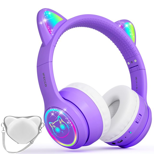 Auriculares Bluetooth para niños I love e iFECCO Kids con forma de oreja de gato, cableados e inalámbricos