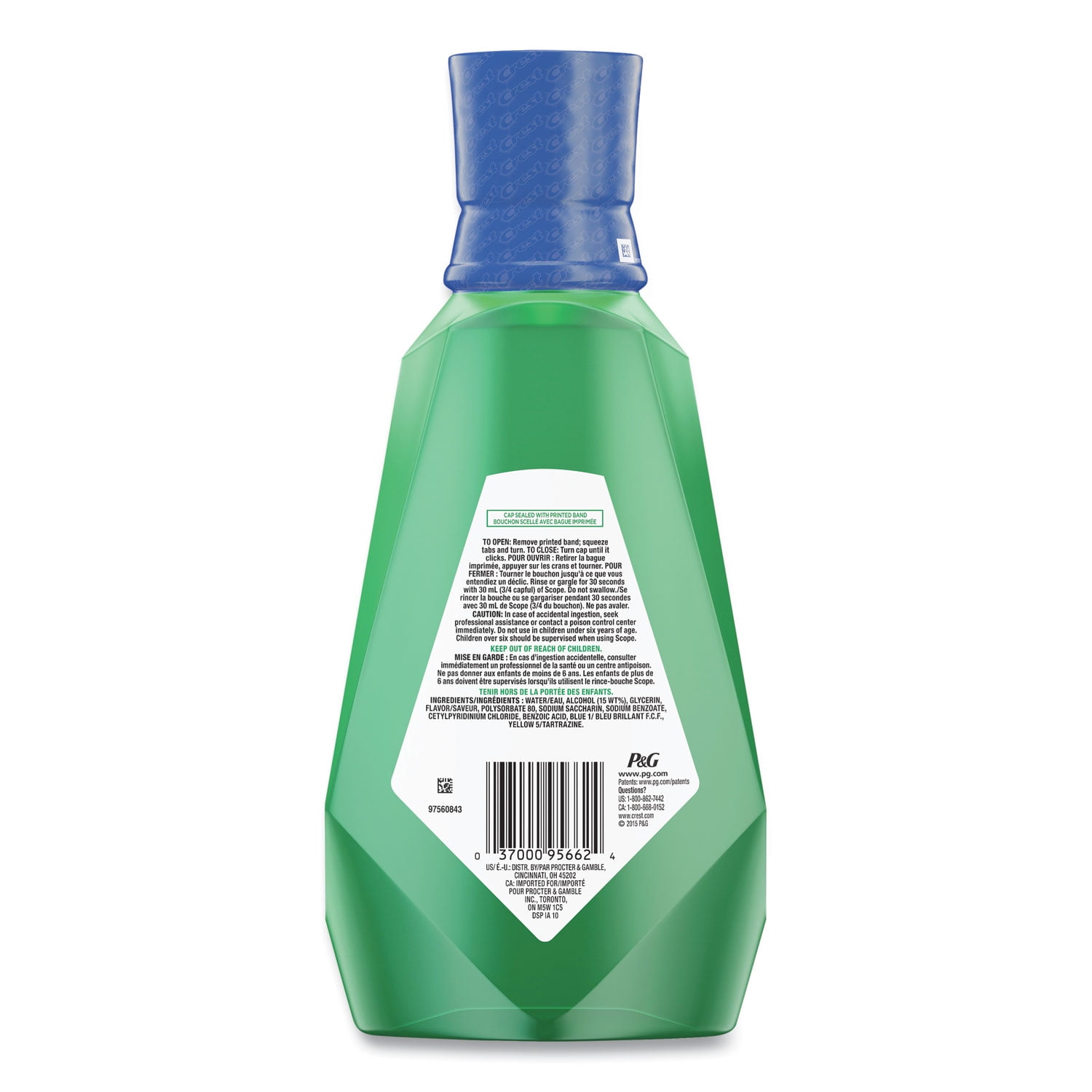 Crest 95662 1 Liter Plus Scope Mouth Rinse Bottle - Classic Mint (6/Carton)
