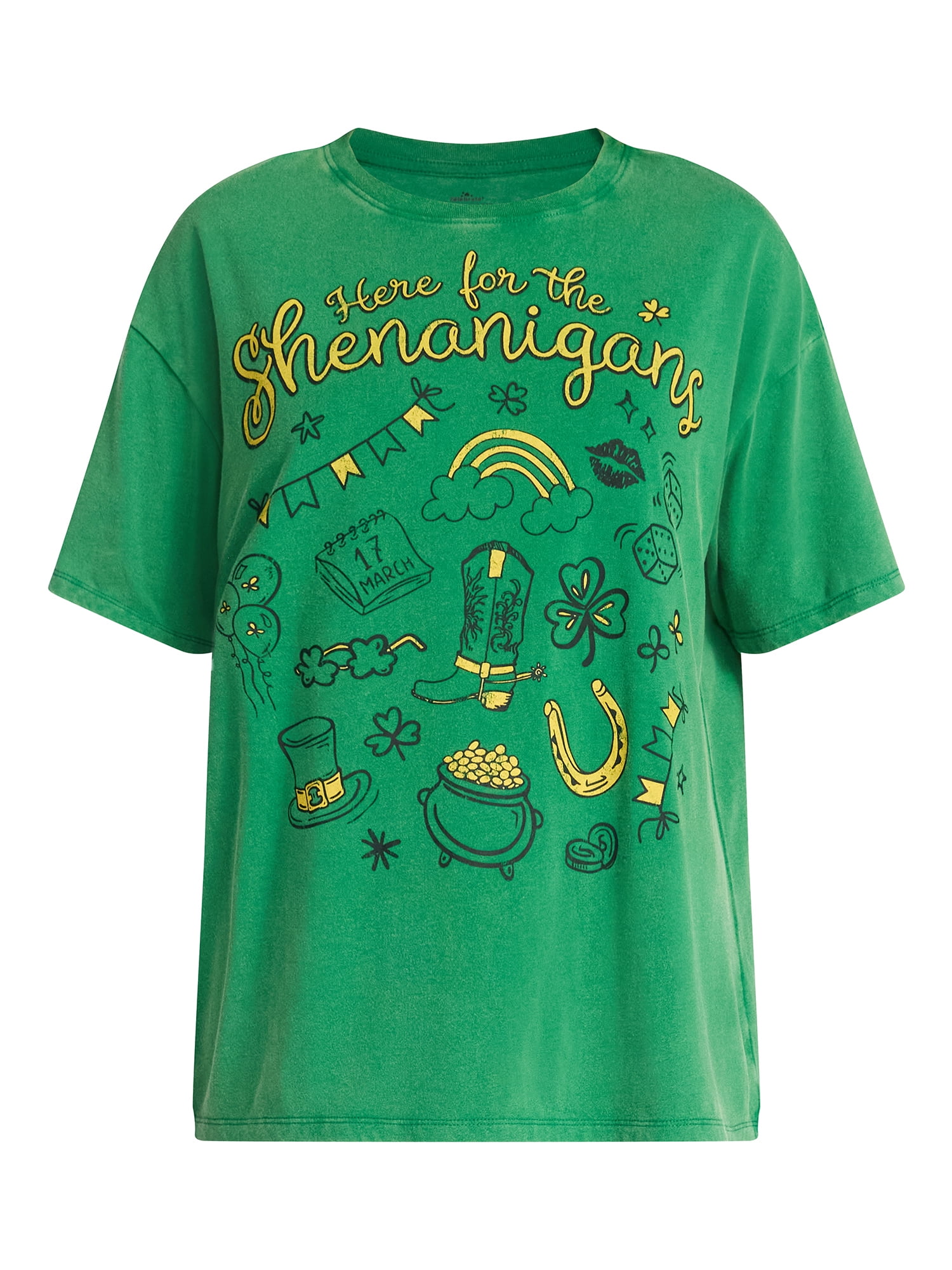 Saint Patrick's Day Women's Here for Shenanigans Graphic Tee from Way to Celebrate, Sizes S-XXXL