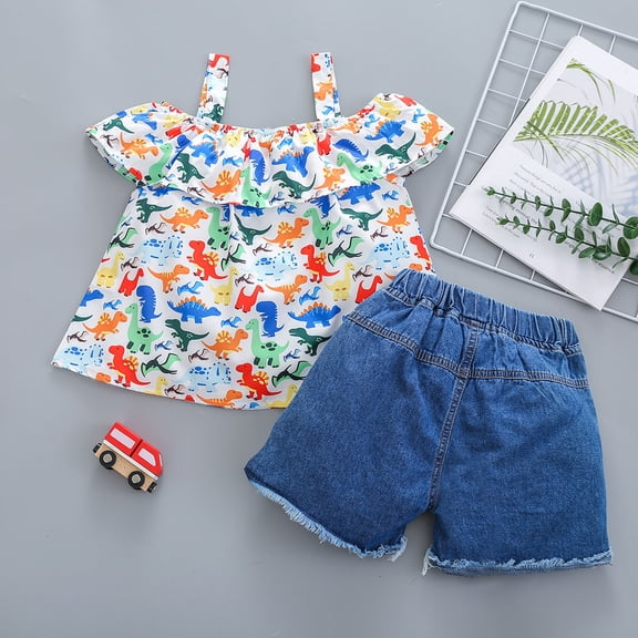 Vedolay Girls Short Outfits Sets Summer Toddler Girls Clothes Ripped Short Floral Tank Top Outfit Set for Kids Girl,White 12-18 Months