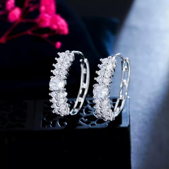 Cubic Zirconia Round Stone Hoop Earrings Yellow Gold Plated 2023 Fashion Jewelry