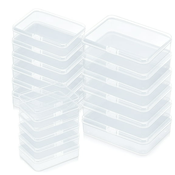 18Pcs  Mini Clear Plastic Organizer Small Plastic Beads Storage Containers with Hinged Lids, Mixed Sizes Rectangular Empty Plastic Box for Craft Projects, Jewelry, Tools, Hardware, Small Items