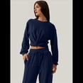 thumbnail image 4 of Conjunto de Chándal de 2 Piezas para Mujer: Sudadera Corta con Parte Delantera y Pantalón Deportivo de Pierna . Conjunto de Estar por Casa. Azul Marino S, 4 of 8