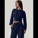 thumbnail image 4 of Conjunto de Chándal de 2 Piezas para Mujer: Sudadera Corta con Parte Delantera y Pantalón Deportivo de Pierna . Conjunto de Estar por Casa. Azul Marino M, 4 of 8