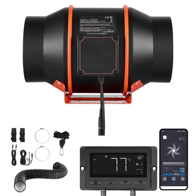 KFFKFF Inline Duct Fan Kit Carbon Filter, 402 CFM 6 inch EC Motor Exhaust Ventilation Fan with 10-Speed, PWM Controller, App Control, Timer