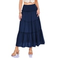 thumbnail image 2 of larppty Skirts for Women Trendy Flowy Ruffle Smocked Waist A-line Boho Swing Long Skirt with Pockets Beach Vacation（Navy， L）, 2 of 9
