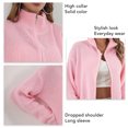 thumbnail image 4 of Cárdigan De Punto Hombro Caído Manga Larga Cuello Alto Suelto Mujer Otoño Invierno Suéter Abrigo Rosa M, 4 of 5