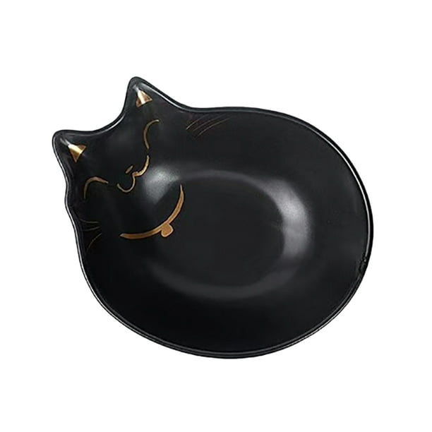 1 cuenco de cerámica con diseño de gato para mascotas, comedero creativo y bebedero para gatos (negro)