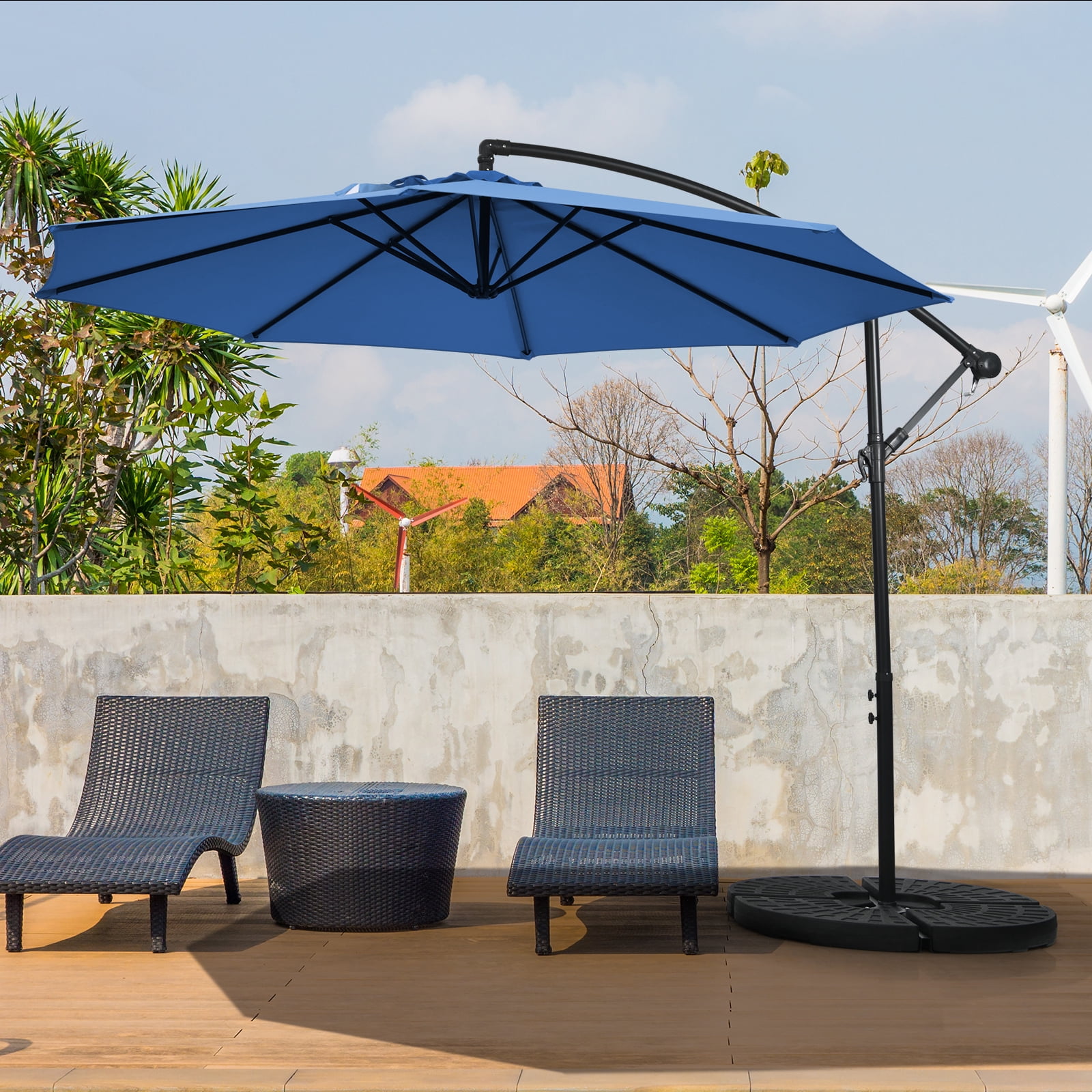 Patiojoy 10FT Patio Offset Umbrella 8 Ribs Cantilever Umbrella w/Crank for Poolside Yard Lawn Garden Navy