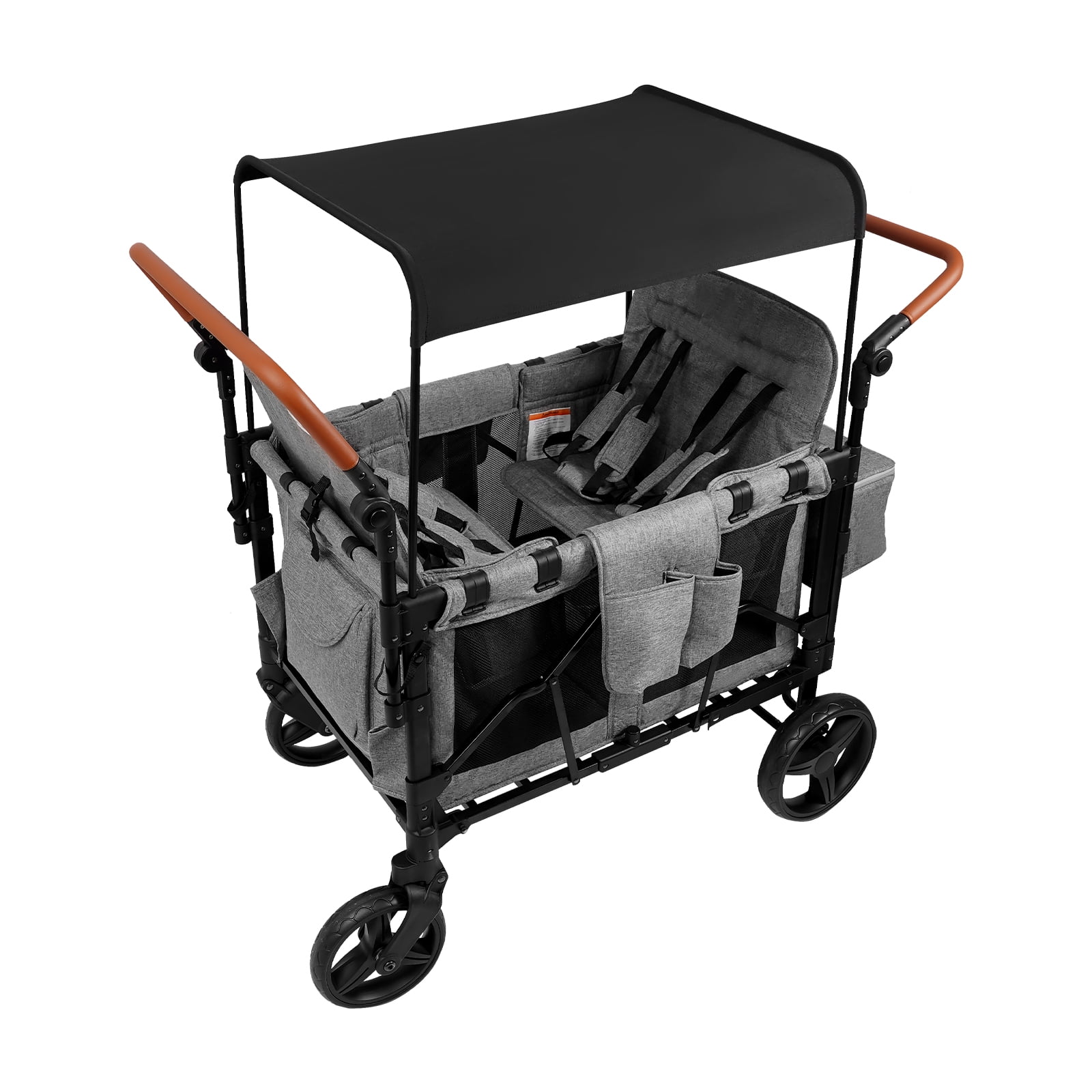 Foldable Double Push Bar Wagon Stroller, Wagon Cart Featuring 4 High Seat