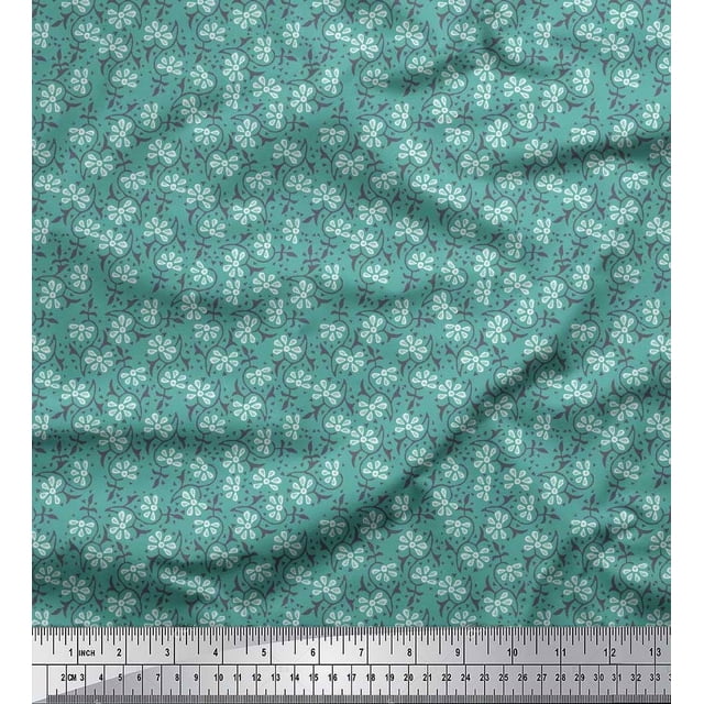 Soimoi Modal Satin Fabric Floral Block Print Sewing Fabric Yard 42 Inch Wide