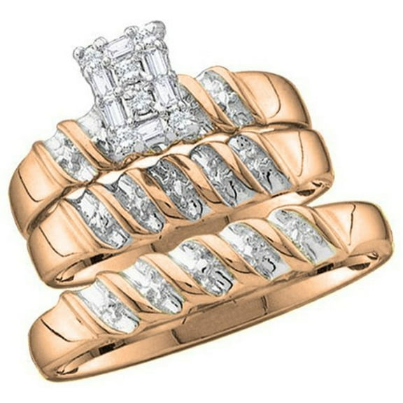 0.05 Carat (ctw) 14K Gold Round Diamond Men & Ladies Trio Set