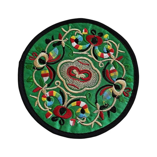 Bewildely Posavasos para bebidas, tapete étnico Vintage para taza de té, cojín para botella, almohadilla bordada, almohadillas aislantes, Mostrada Verde
