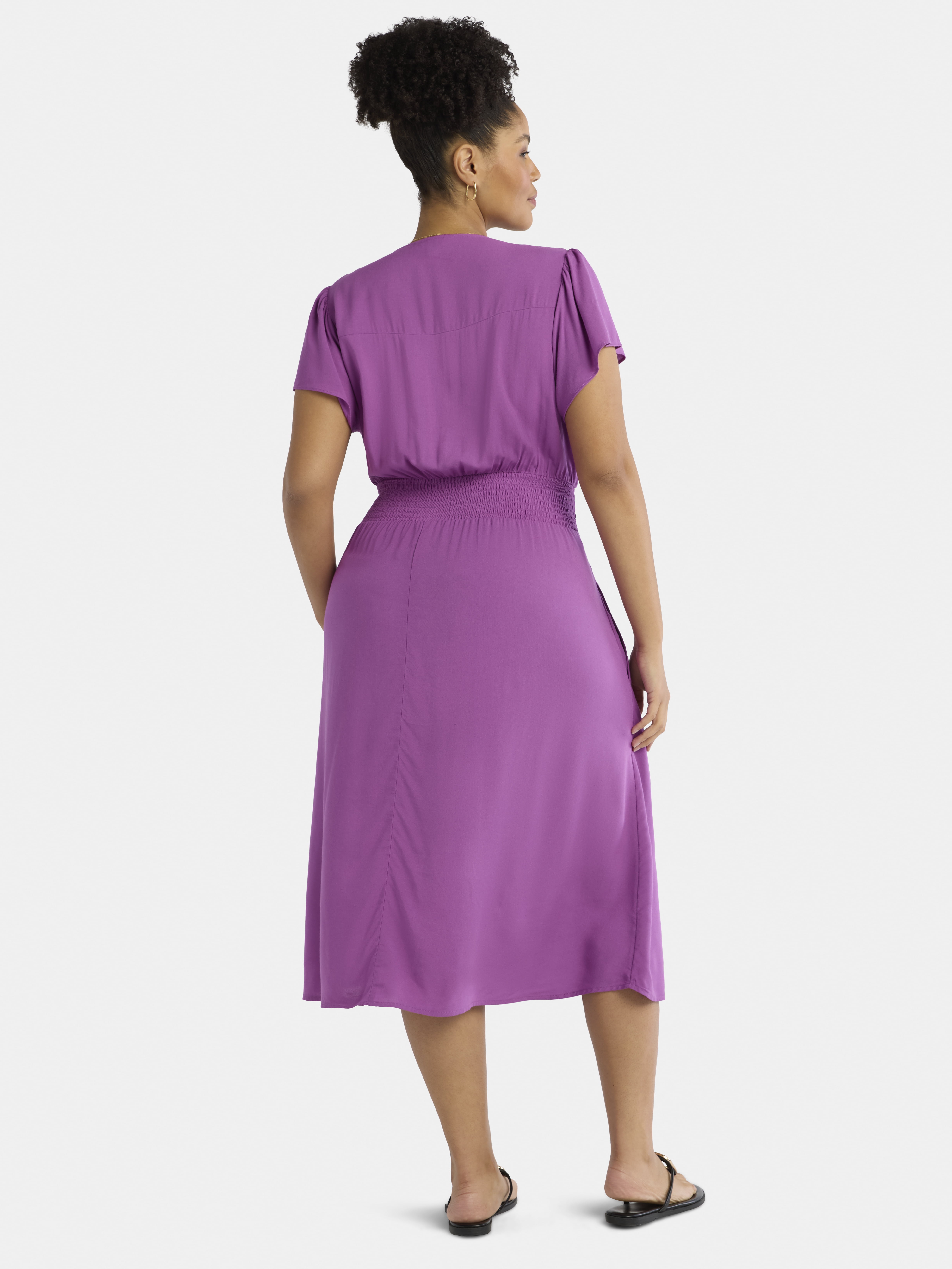 Time and Tru Women's and Women's Plus Smocked Waist Midi Dress, Sizes XS-4X