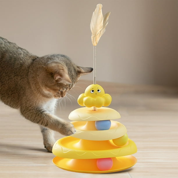 Juguetes De Plástico Para Mascotas Circuito giratorio interactivo para gatos con bolas, Rkxzt