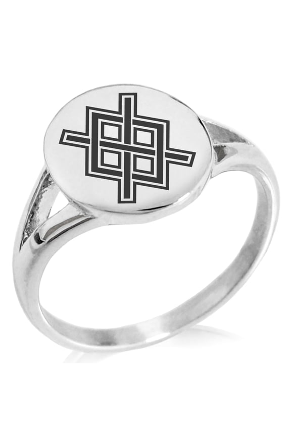 Stainless Steel Gungnir Rune Viking Norse Minimalist Oval Top Polished Statement Signet Ring