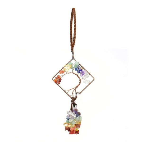 Árbol de la vida de cristal triturado de colores, tejido a mano, para colgar en el coche o en el interior.