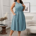 thumbnail image 6 of SMihono Women's Plus Size Sleeveless Striped Casual Dress, Ruched Crewneck Cinched Waist Summer Trendy Dresses with Pockets Blue XXL, 6 of 9