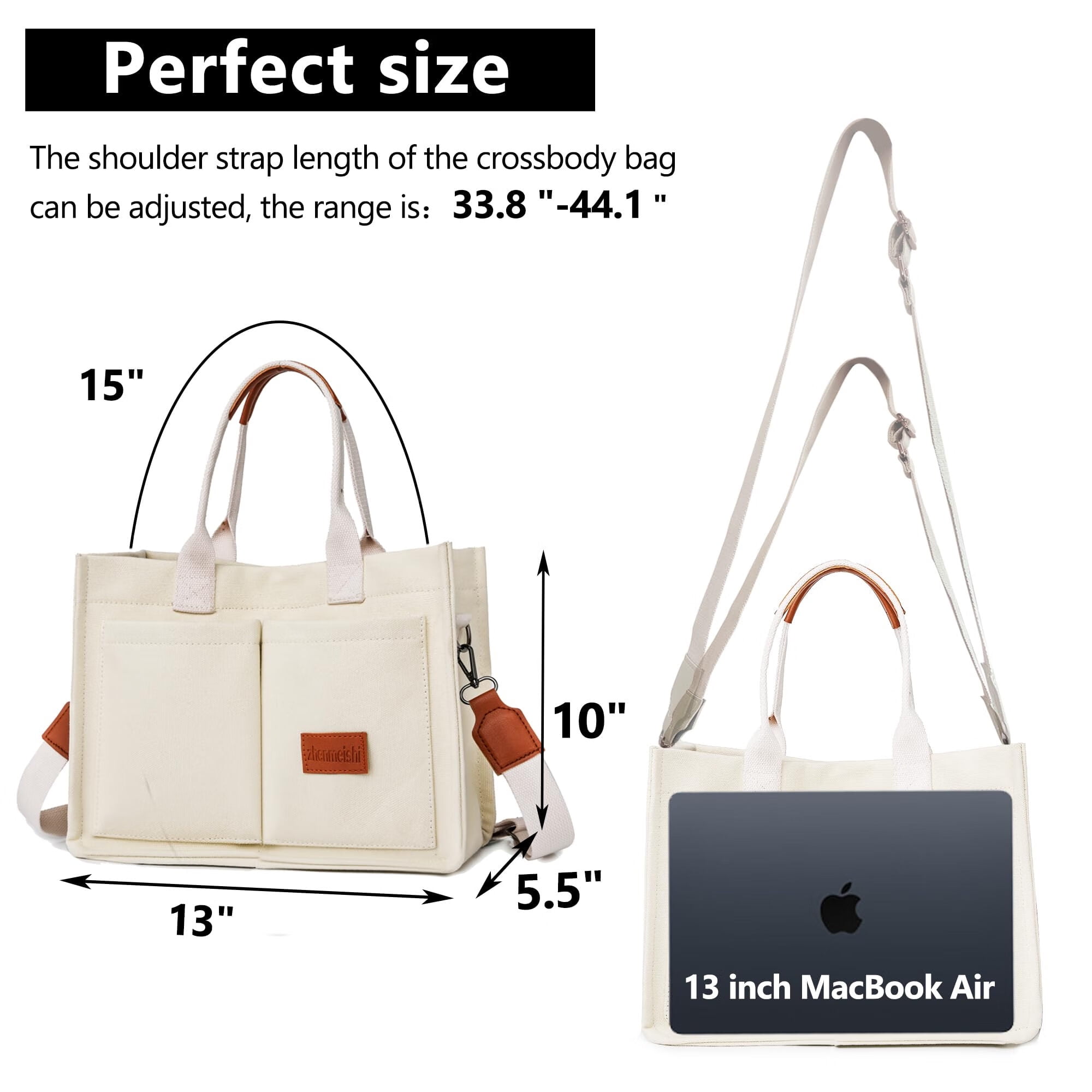 AOUNQ Canvas Tote Bag for Women Trendy Purse and Handbags Work Tote Bags with Pockets Crossbody Satchel Bag,Beige