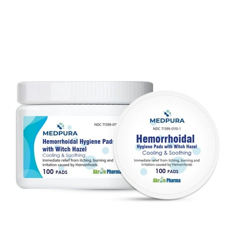 Akron Pharma Hemorrhoidal Hygiene Pads with Witch Hazel, cools and soothes discomfort from Hemorrhoids, 100 Count