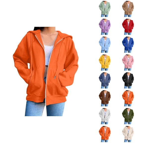 Plain Zip Up Hoodie for Women with Pockets Long Sleeve Basic Cardigan Hooded Sweatshirt Cardigan Outerwear