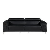 89 in. Italian Leather Sofa, Black & Silver
