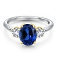 thumbnail image 3 of Gem Stone King 10K Two Tone Gold Blue Created Sapphire and White Created Sapphire Engagement Ring for Women | 2.80 Cttw | Oval 9X7MM | Gemstone September Birthstone | Size 5, 3 of 6