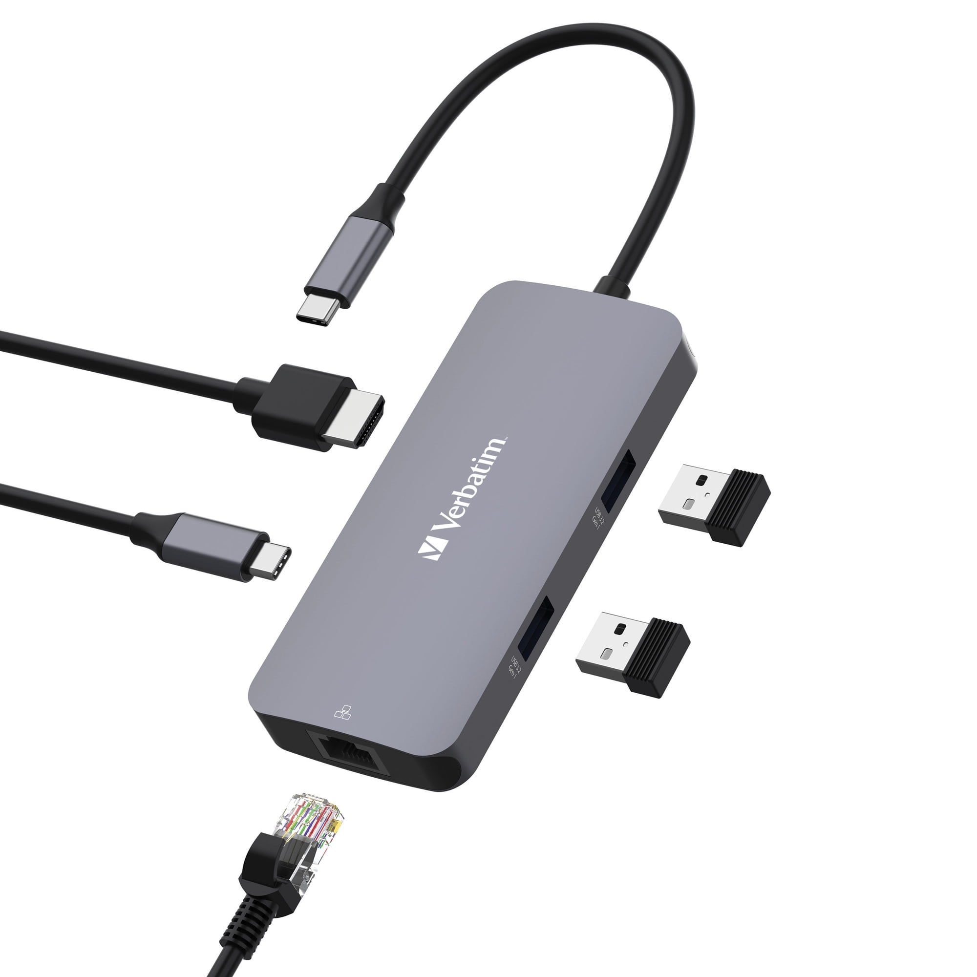 Verbatim USB-C Pro 5-Port Multiport Hub, 4K HDMI 60Hz, Gigabit Ethernet, 2 USB-A 3.2 Ports, 100W USB-C Power Delivery, USB-C Docking Hub for Laptop, MacBook & Chromebook