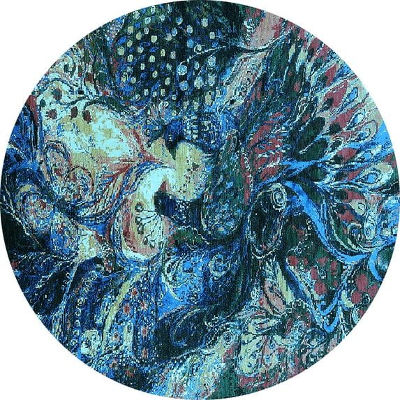 Ahgly Company Indoor Round Oriental Light Blue Industrial Area Rugs, 6' Round