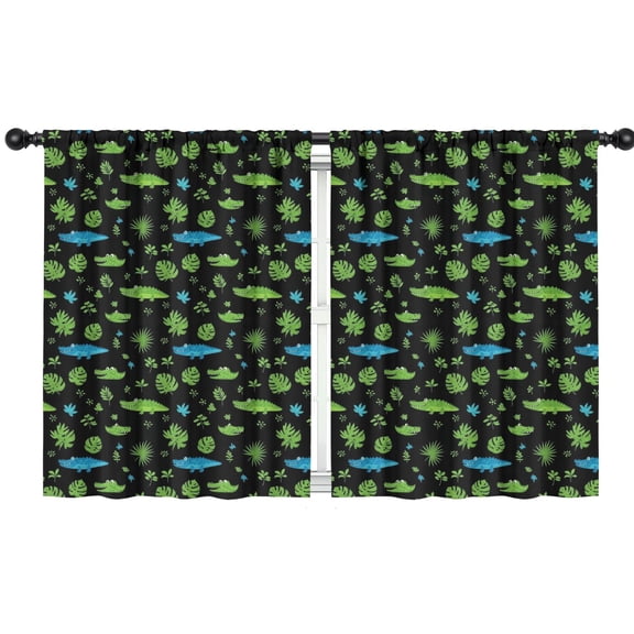 Blackout Kids Curtains,Black Cartoon Crocodiles Leaves Pattern Childrens Insulated Curtains Set Of 2,Bedroom Essentials,Toddler Room Decor 42"x54"