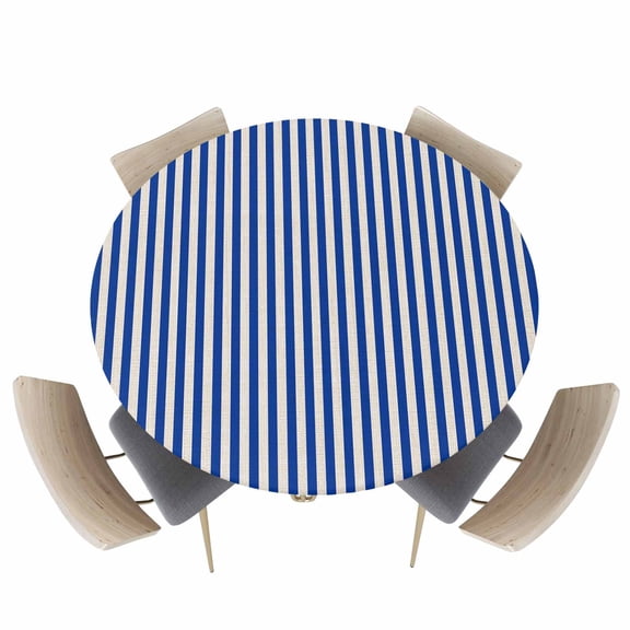 Modern Minimalist Blue Stripe Art Fitted Round Tablecloths Elastic Edged Table Covers 36"-44",Simple Color Line Texture Waterproof Dining Room Table Cloth for Kitchen Holiday Party Tables Decor
